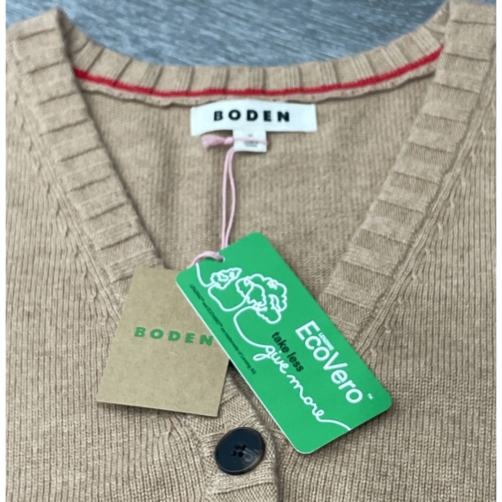 Boden Camel and Red Sleeveless Button Front Sweater Vest - Picture 6 of 11